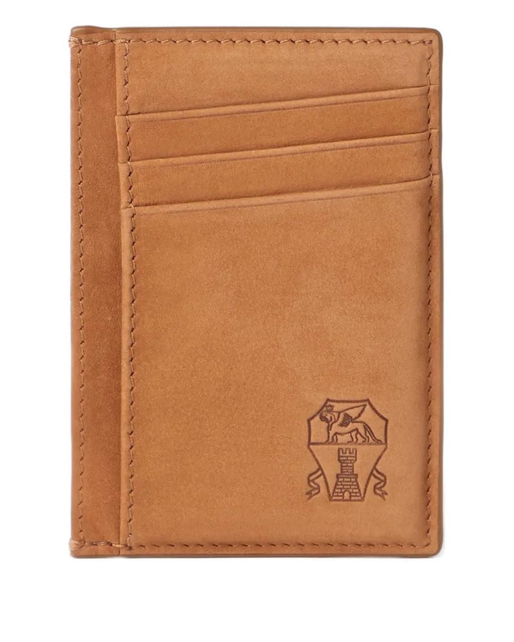 Brunello Cucinelli Brown Embossed Leather Card Holder for men