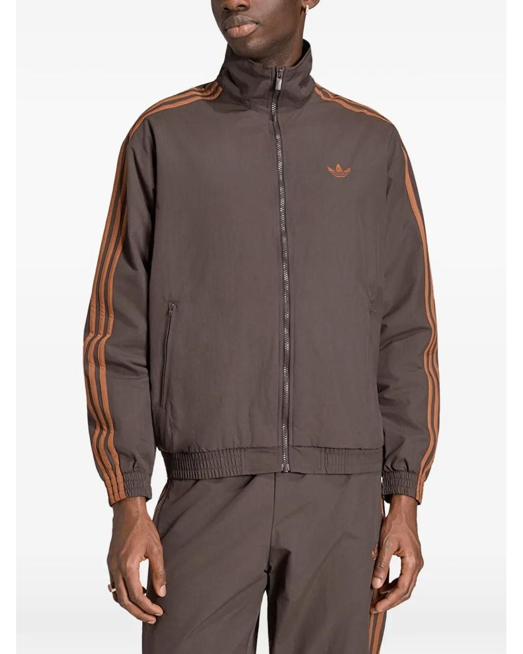 Adidas Brown Firebird Logo-Embroidered Side-Stripe Jacket for men
