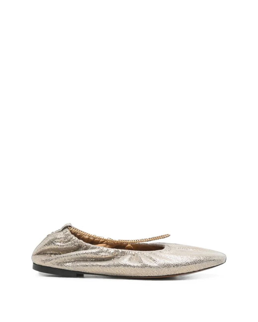 Stella McCartney White Chain-Detail Crackled-Effect Ballet Flats