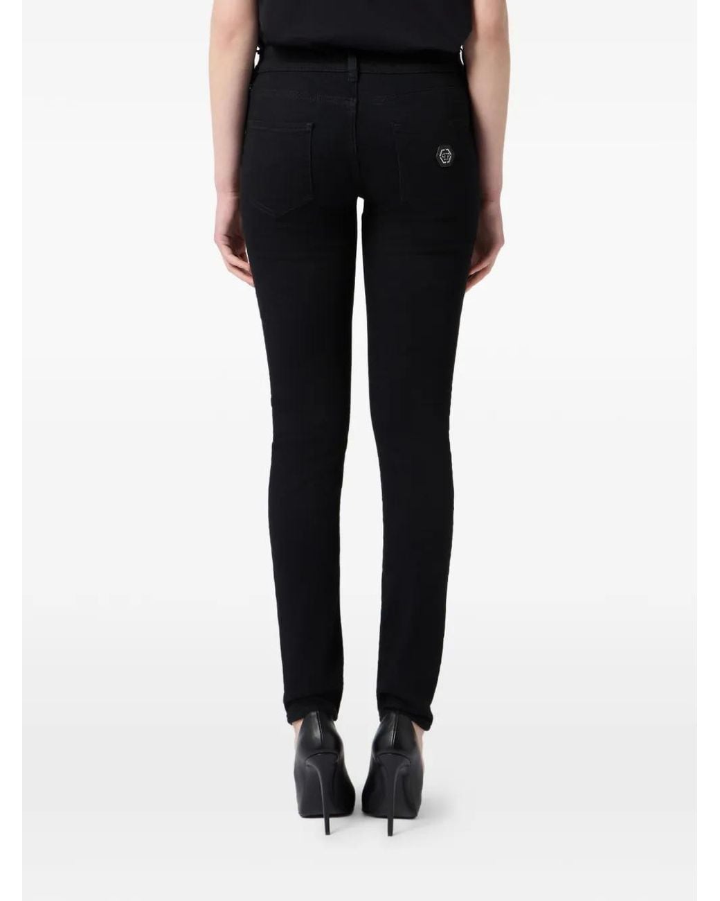 Philipp Plein Black Logo-Plaque Skinny Jeans