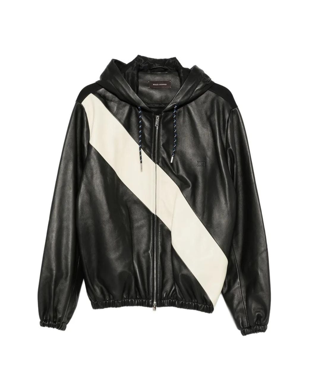 Wales Bonner Black Vista Diagonal-Stripe Leather Jacket