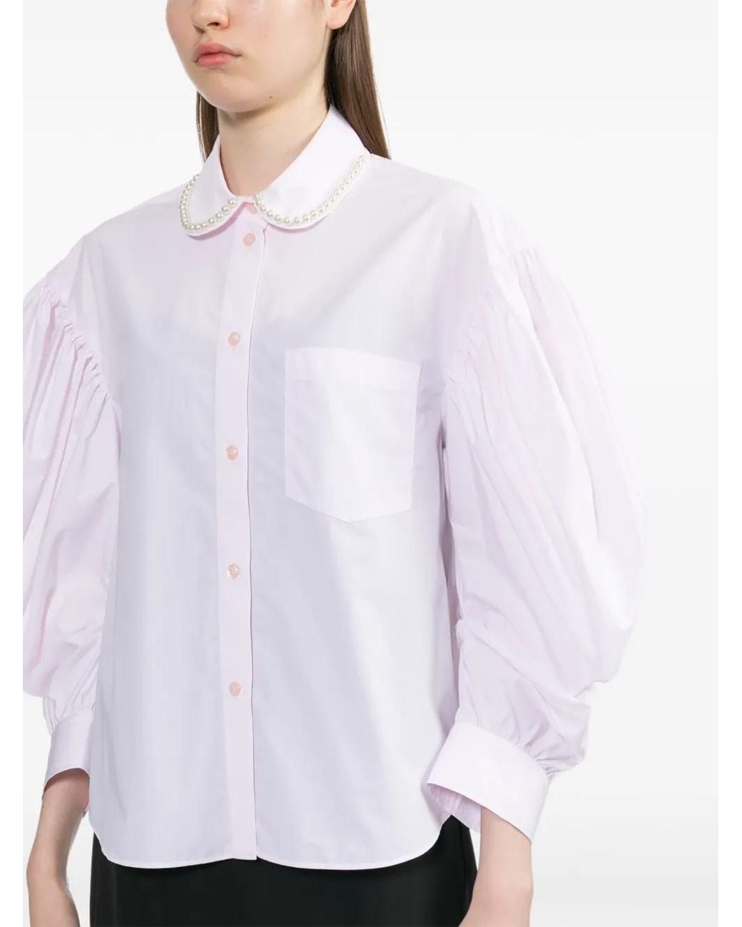 Simone Rocha White Embellished Draped-Sleeves Shirt