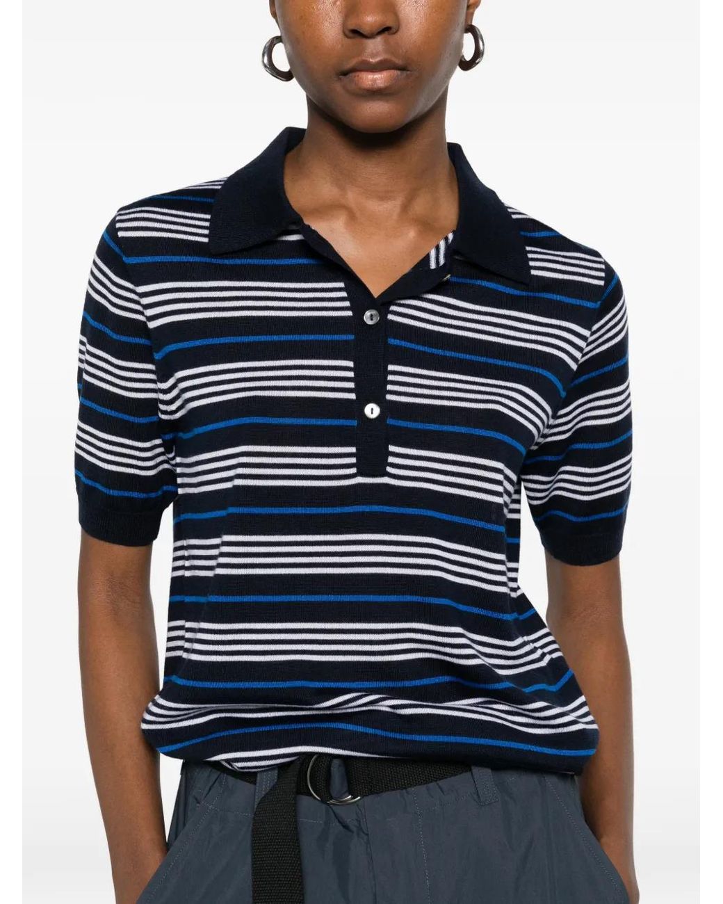P.A.R.O.S.H. Blue Striped Buttoned Polo Shirts
