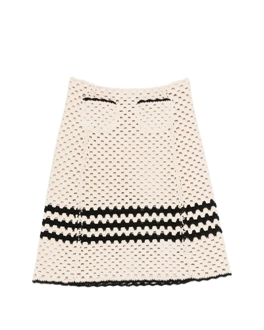 N°21 Natural Knitted-Construction Stripe-Detail Skirt