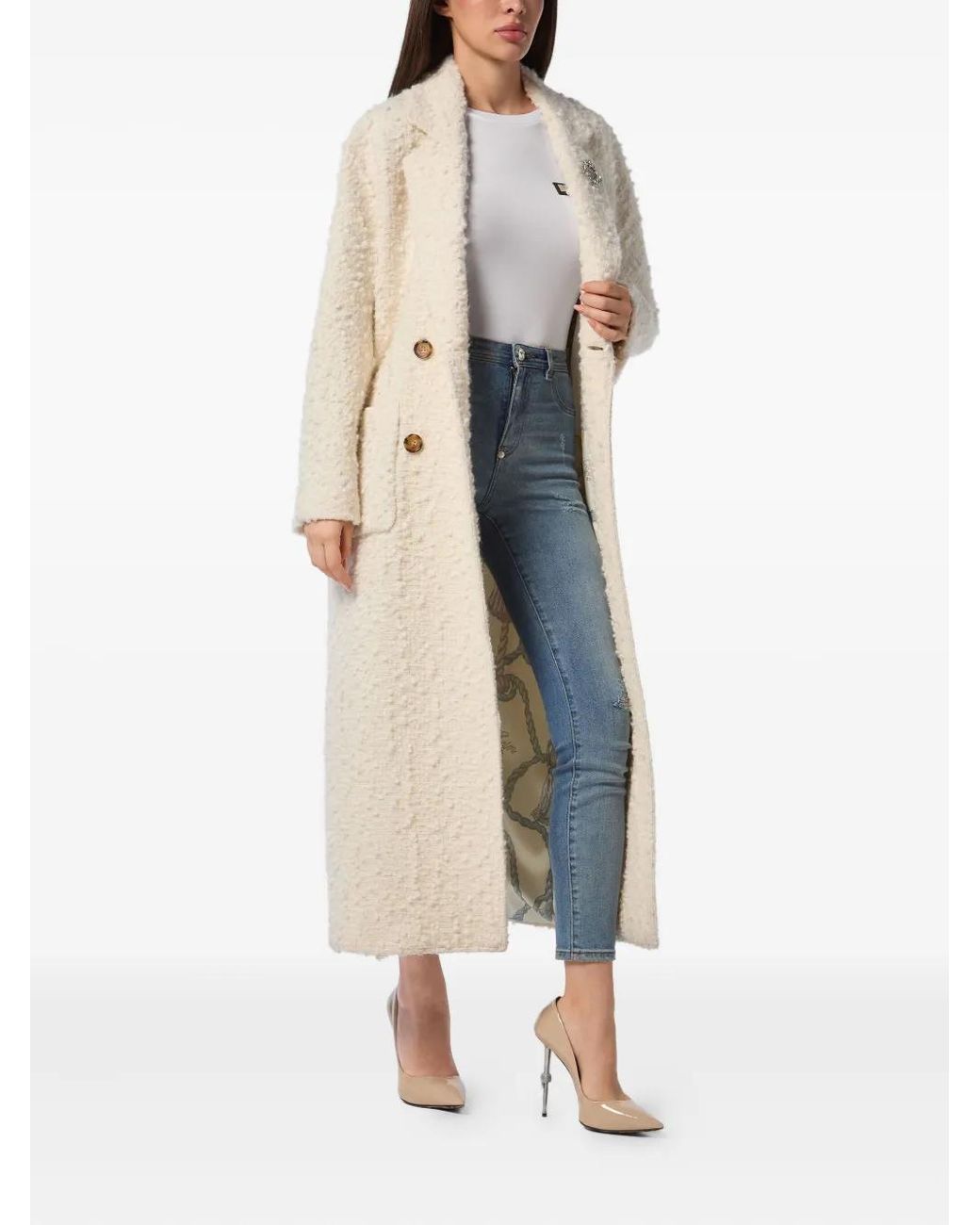 Philipp Plein Natural Double-Breasted Coat