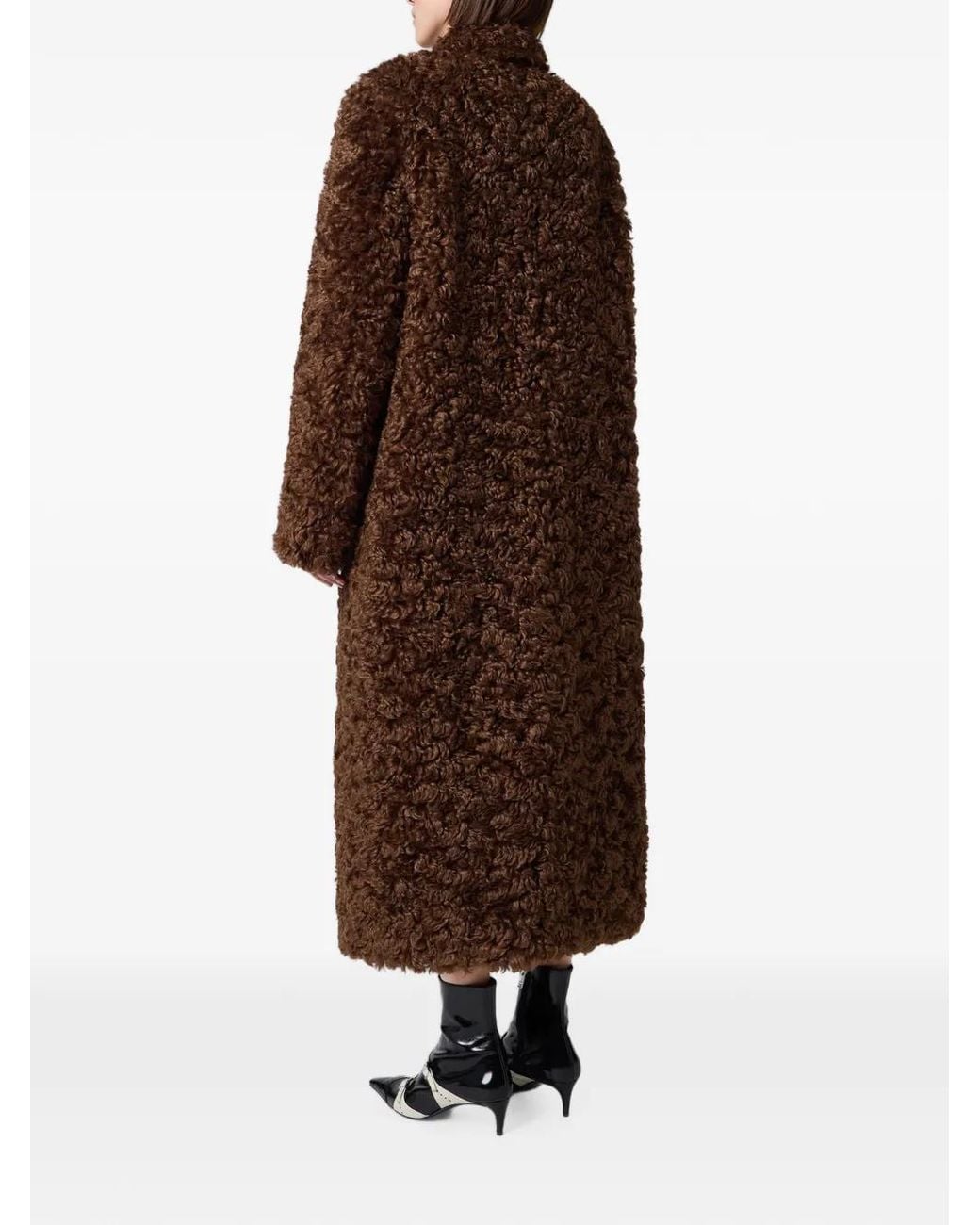 MSGM Brown Faux-Shearling Double-Breasted Coat