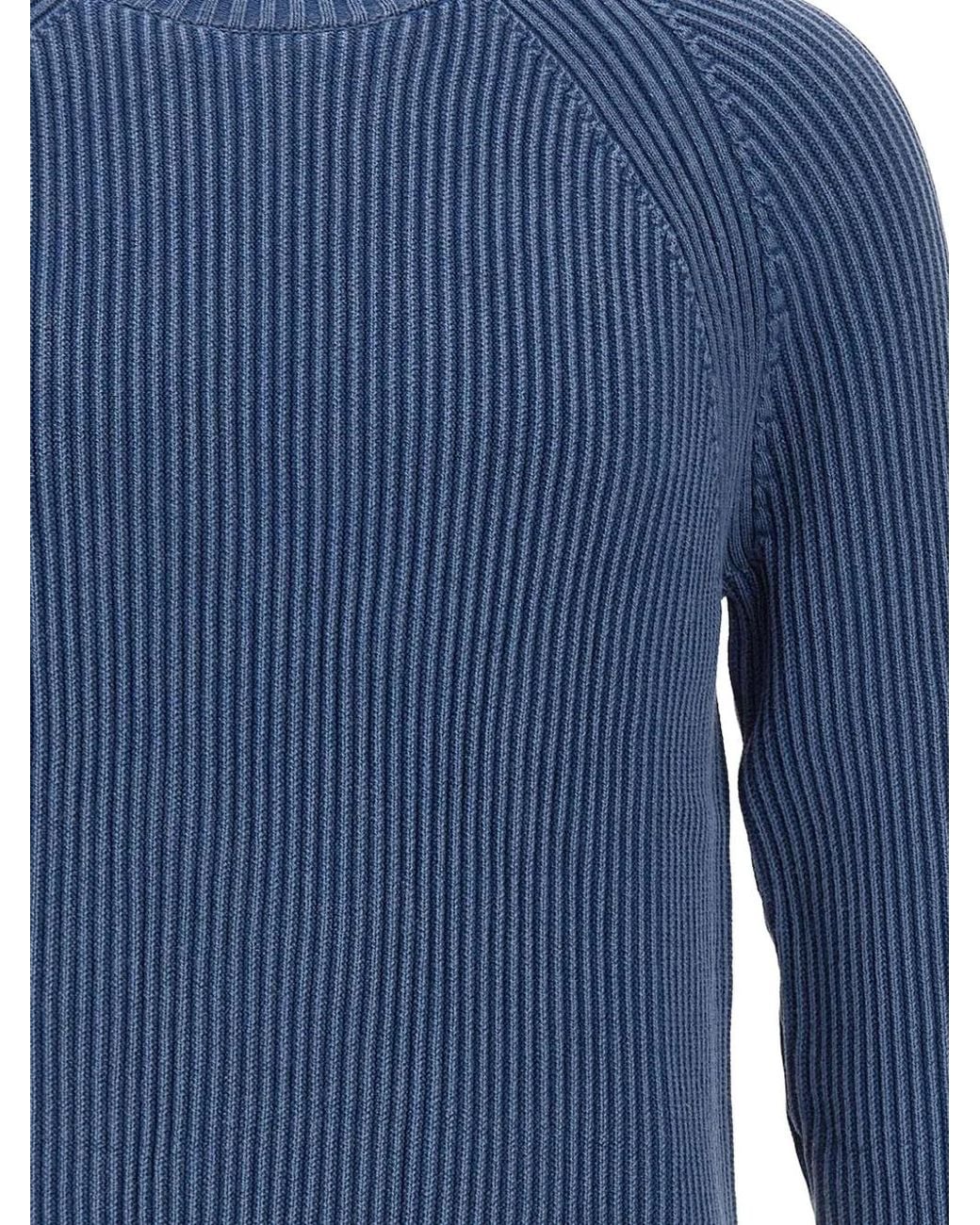 Rrd Blue Cotton 7 Techno Wash Ribbed-Knit Sweater for men
