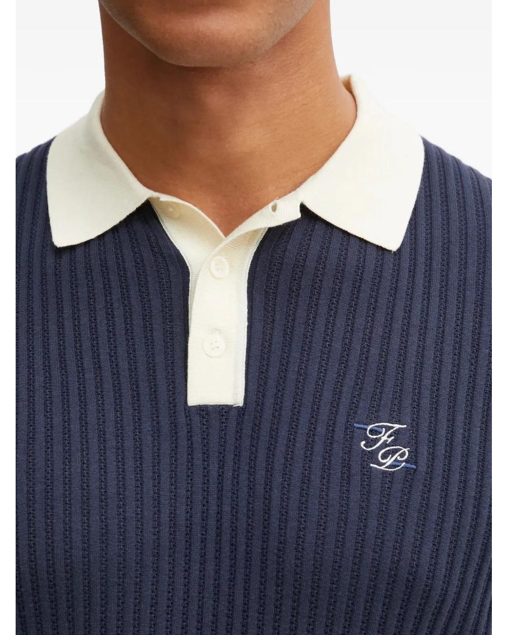 Filling Pieces Blue Ribbed Polo Top for men