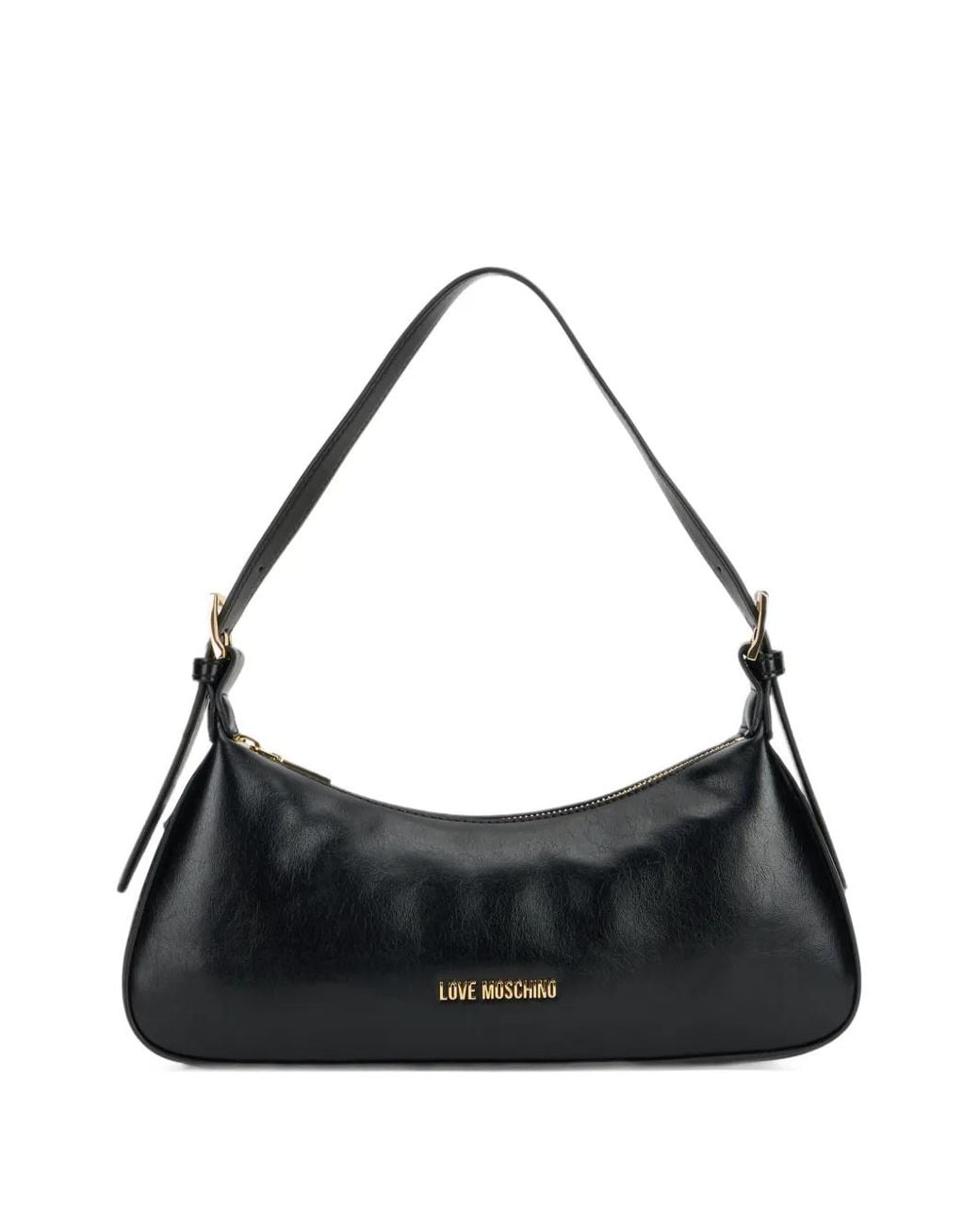 Love Moschino Black Curved Logo-Plaque Shoulder Bag
