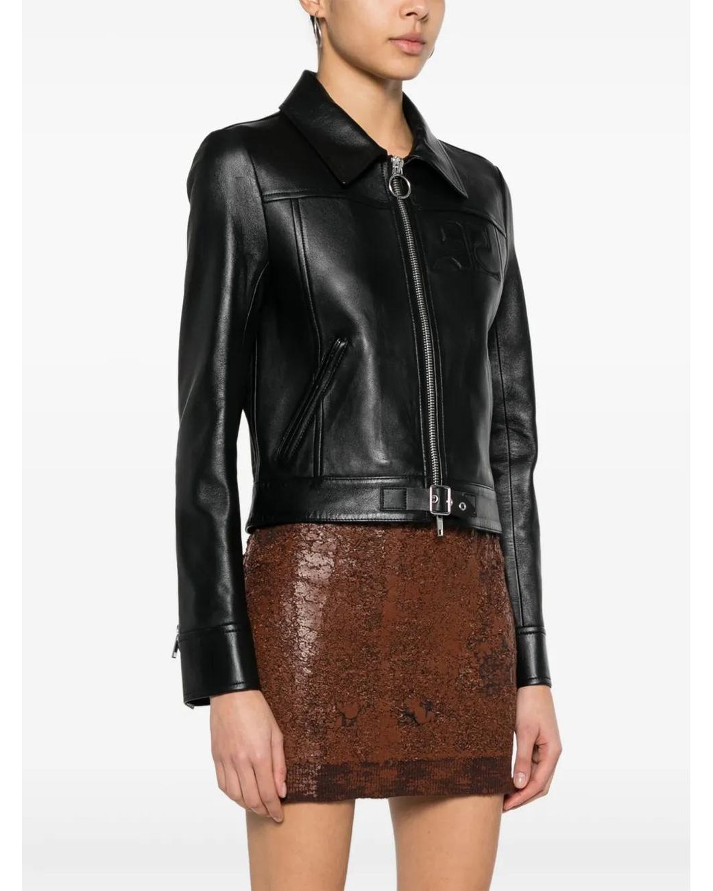 Courreges Black Iconic Zip-Up Leather Jacket