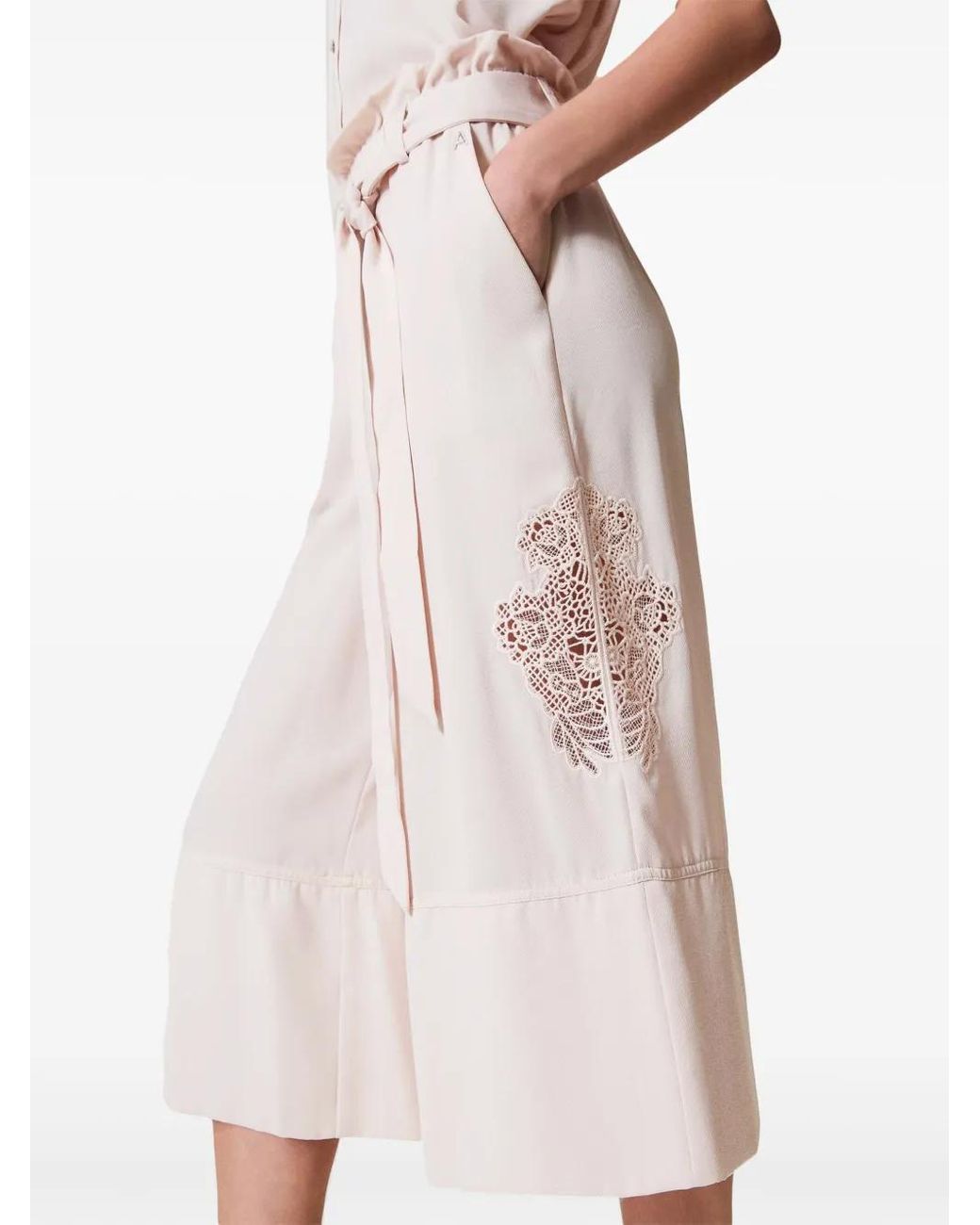 Twinset White Cropped Twill Trousers