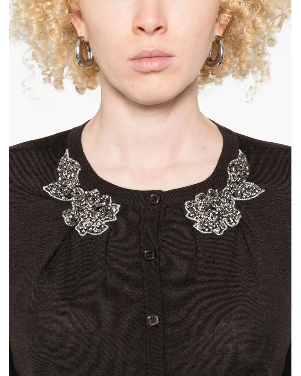 Liviana Conti Black Embellished-Collar Cardigan