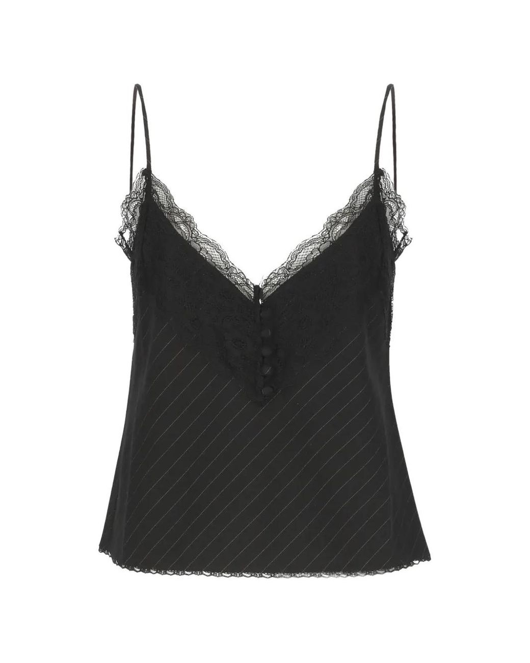 ANDAMANE Black Pinstripe Lace-Trim Top