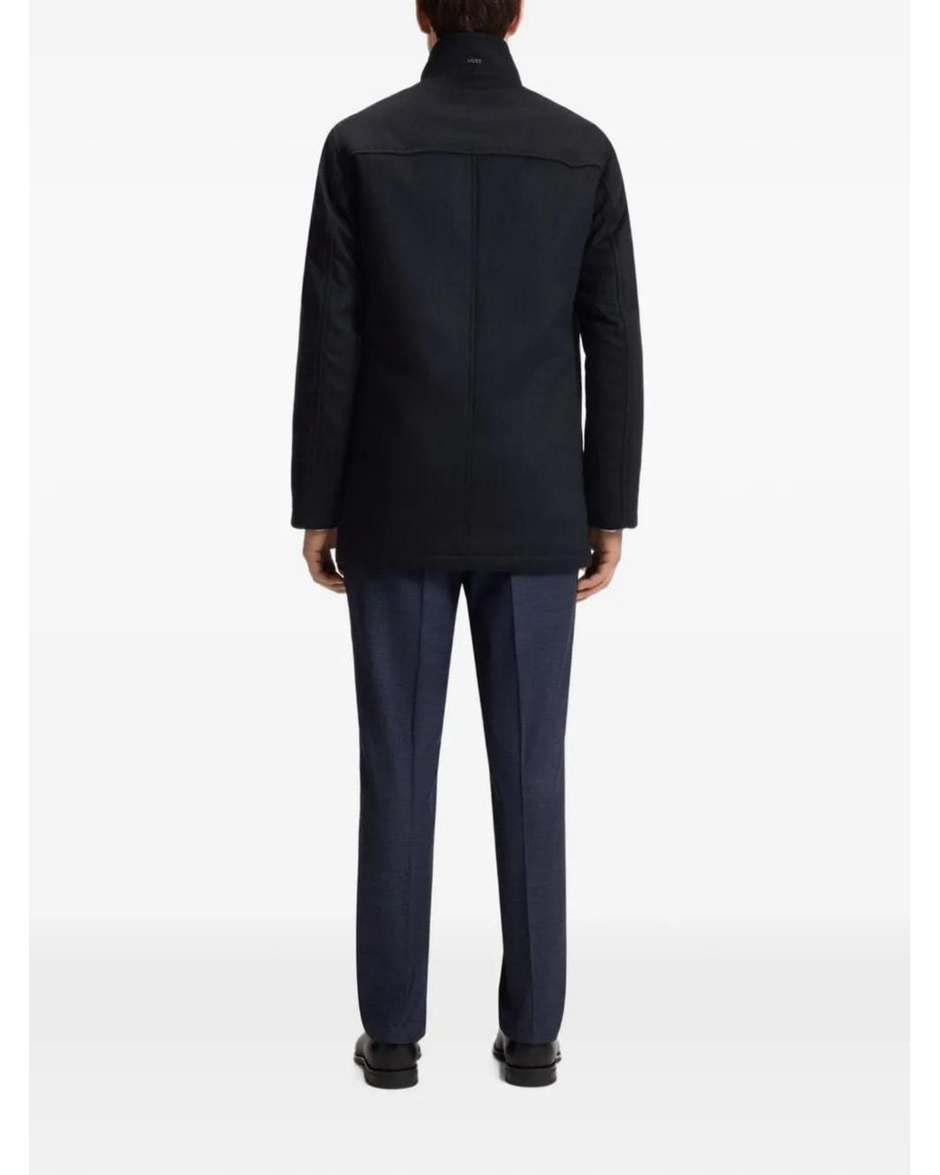 Boss Blue High-Neck Single-Breasted Coat for men
