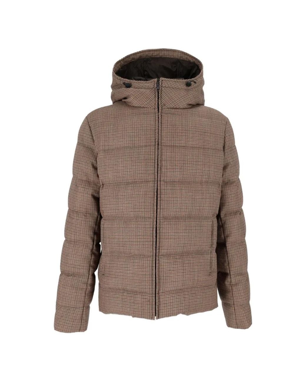 Fay Brown Houndstooth-Pattern Hooded Jacket