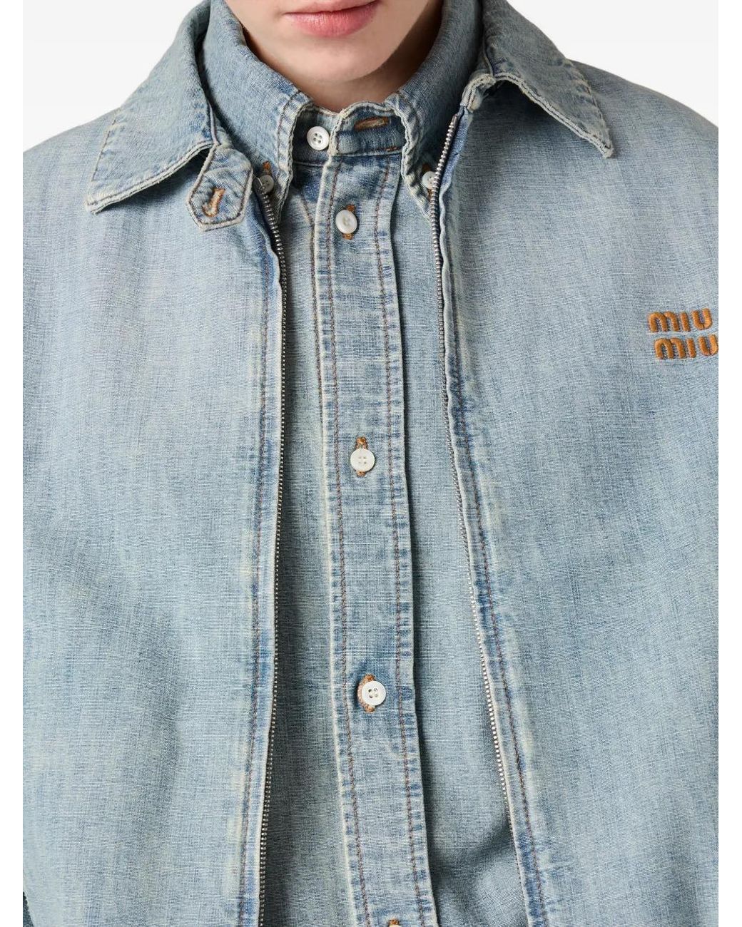 Miu Miu Blue Chambray Elasticated-Hem Denim Jacket
