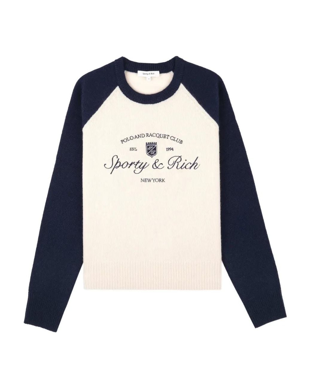 Sporty & Rich Blue Raglan-Sleeve Embroidered Sweater