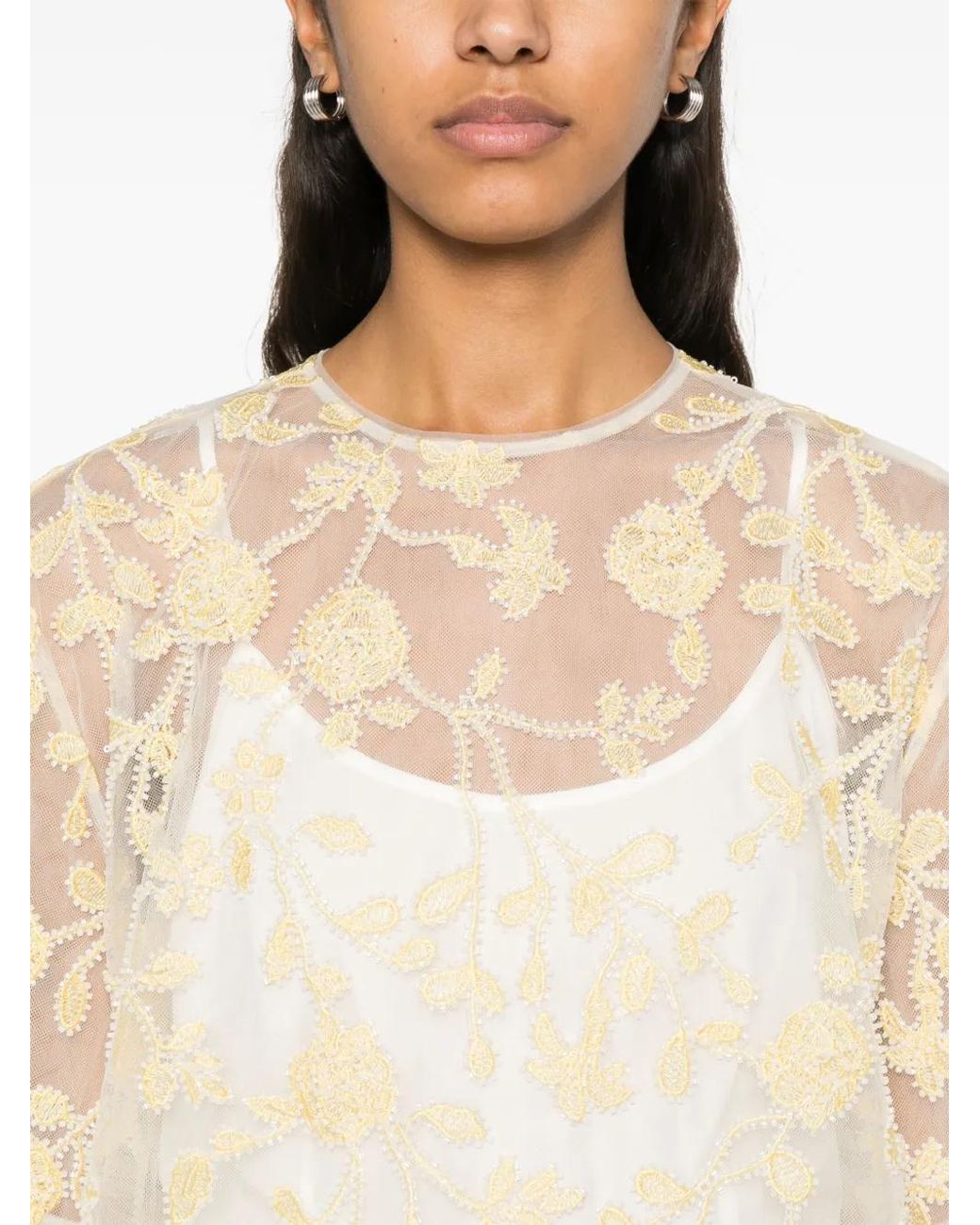 ROTATE BIRGER CHRISTENSEN Natural Floral-Embroidered Beaded Mini Dress