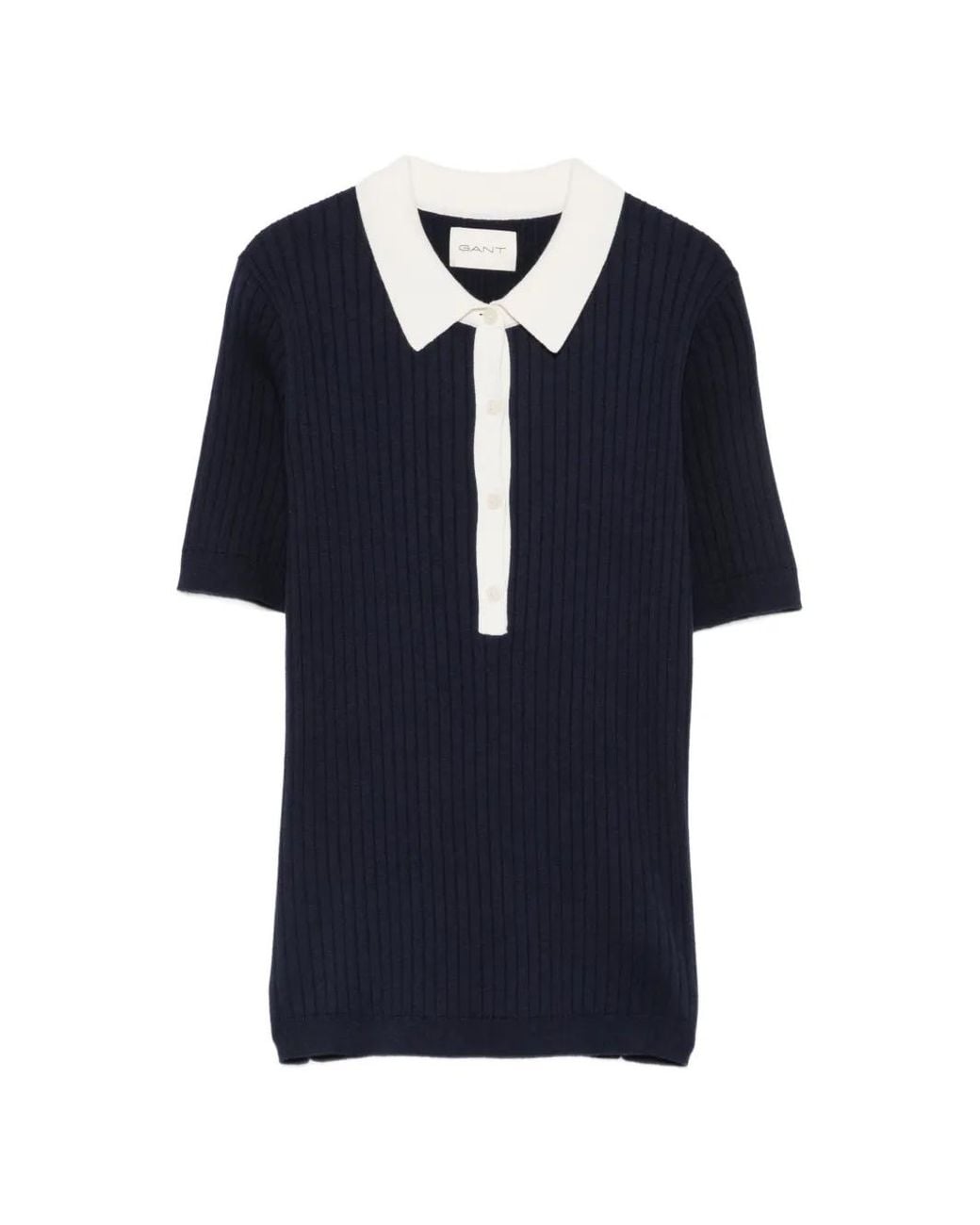 Gant Blue Ribbed-Knit Polo Shirt