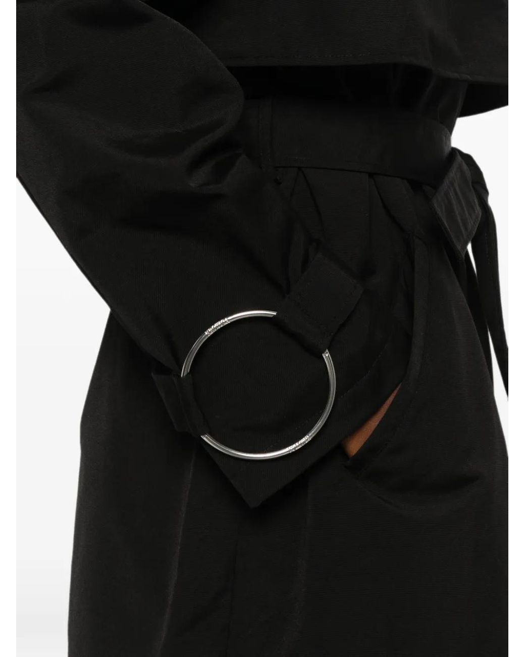 Dondup Black Belted Ring-Detail Trench Coat