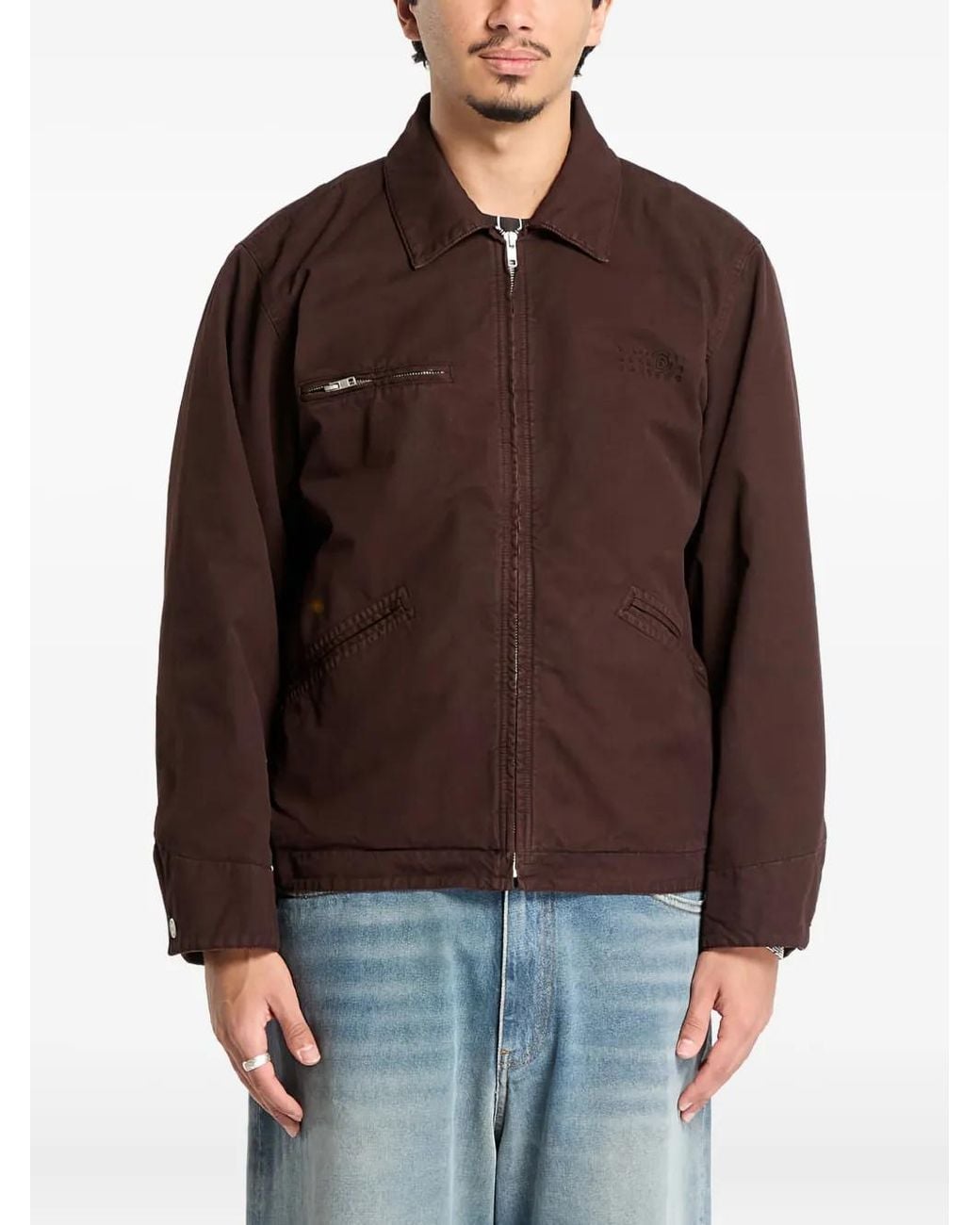MM6 by Maison Margiela Brown Logo-Embroidered Jacket