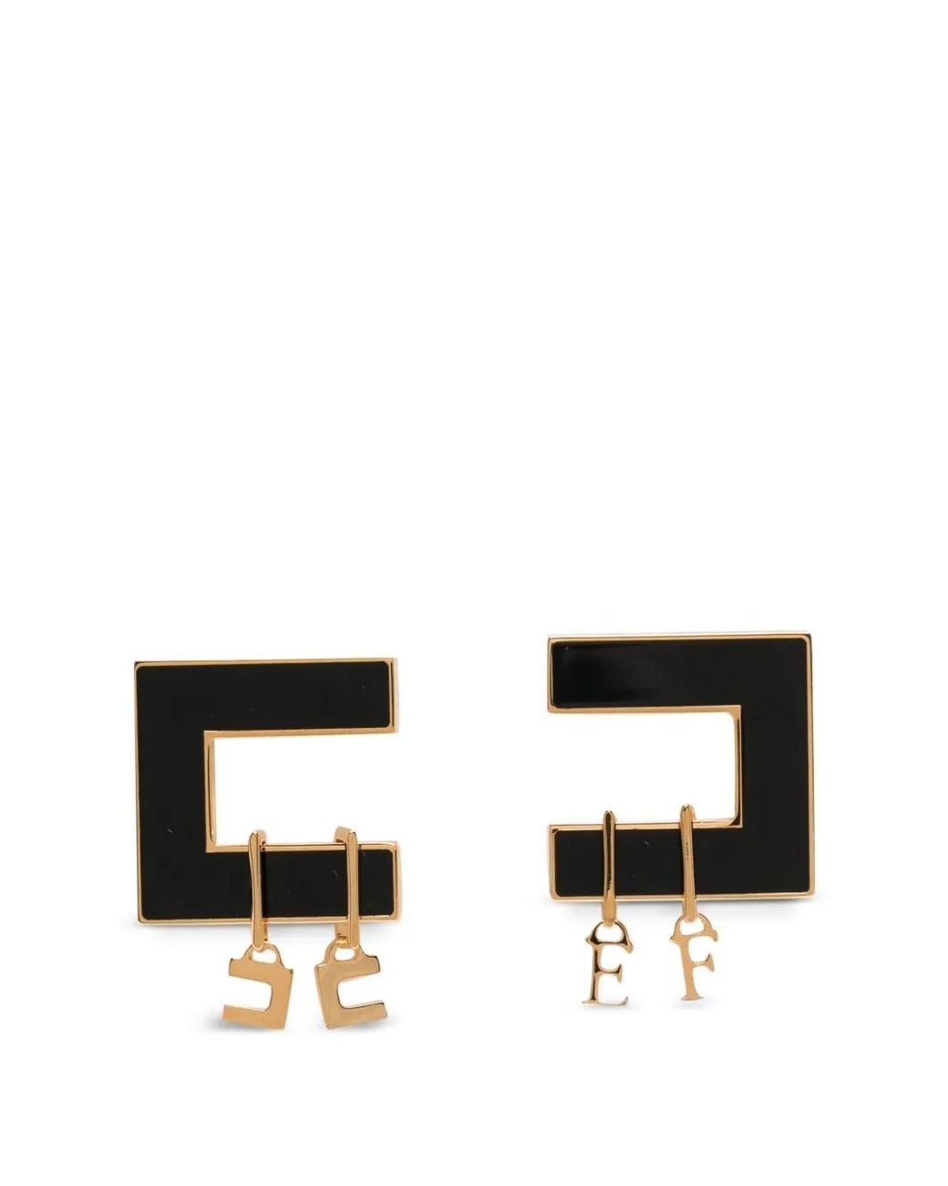 Elisabetta Franchi Black Logo-Charm Geometric Earrings