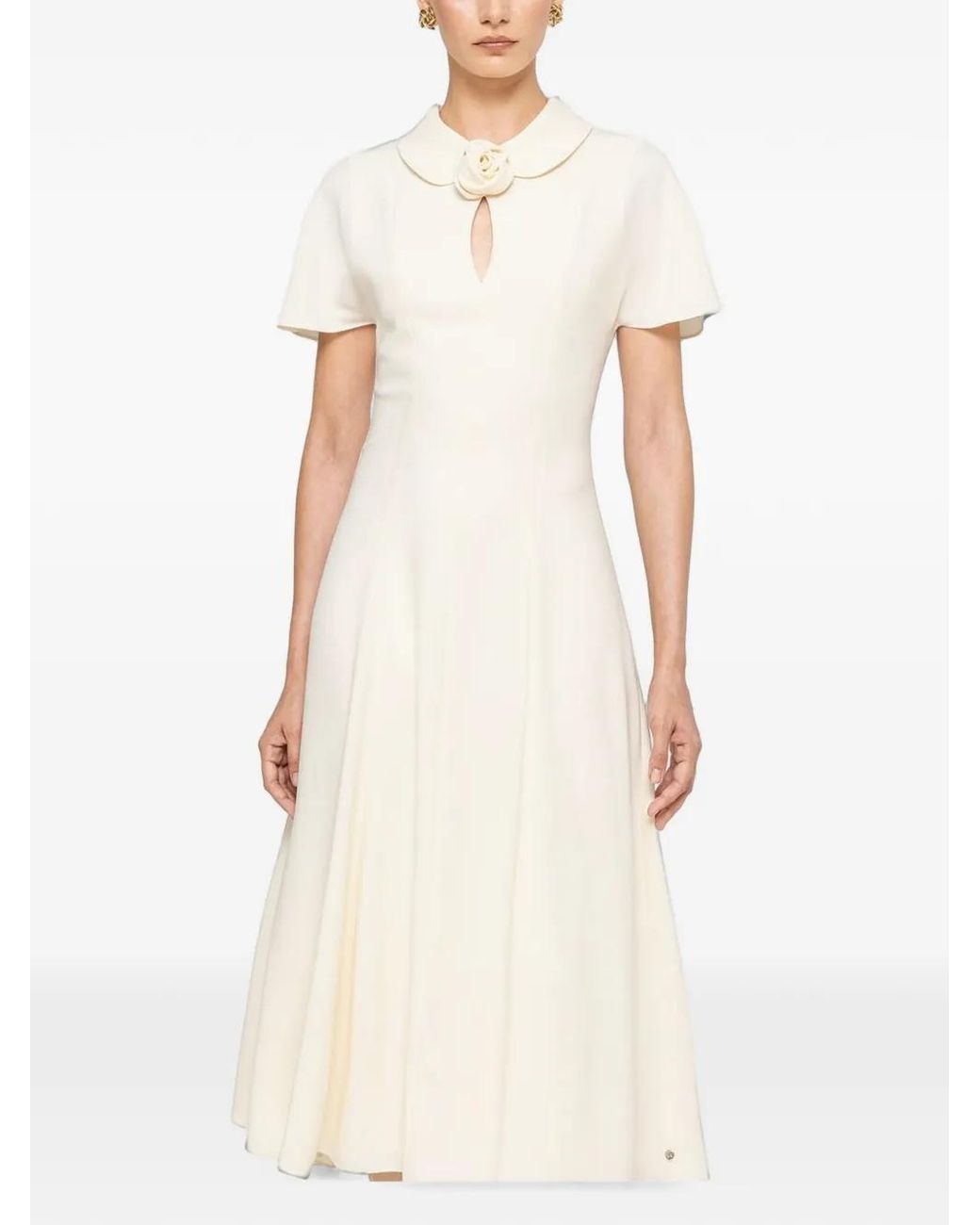 Nissa White Floral-Detail Midi Dress