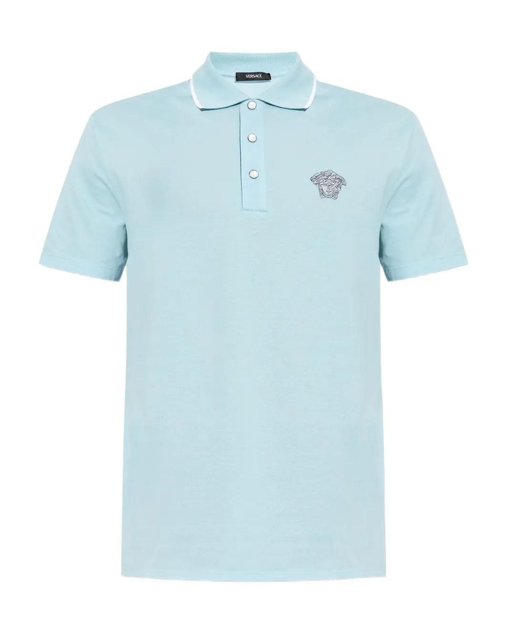 Versace Blue Polo Shirt With Medusa Embroidery for men