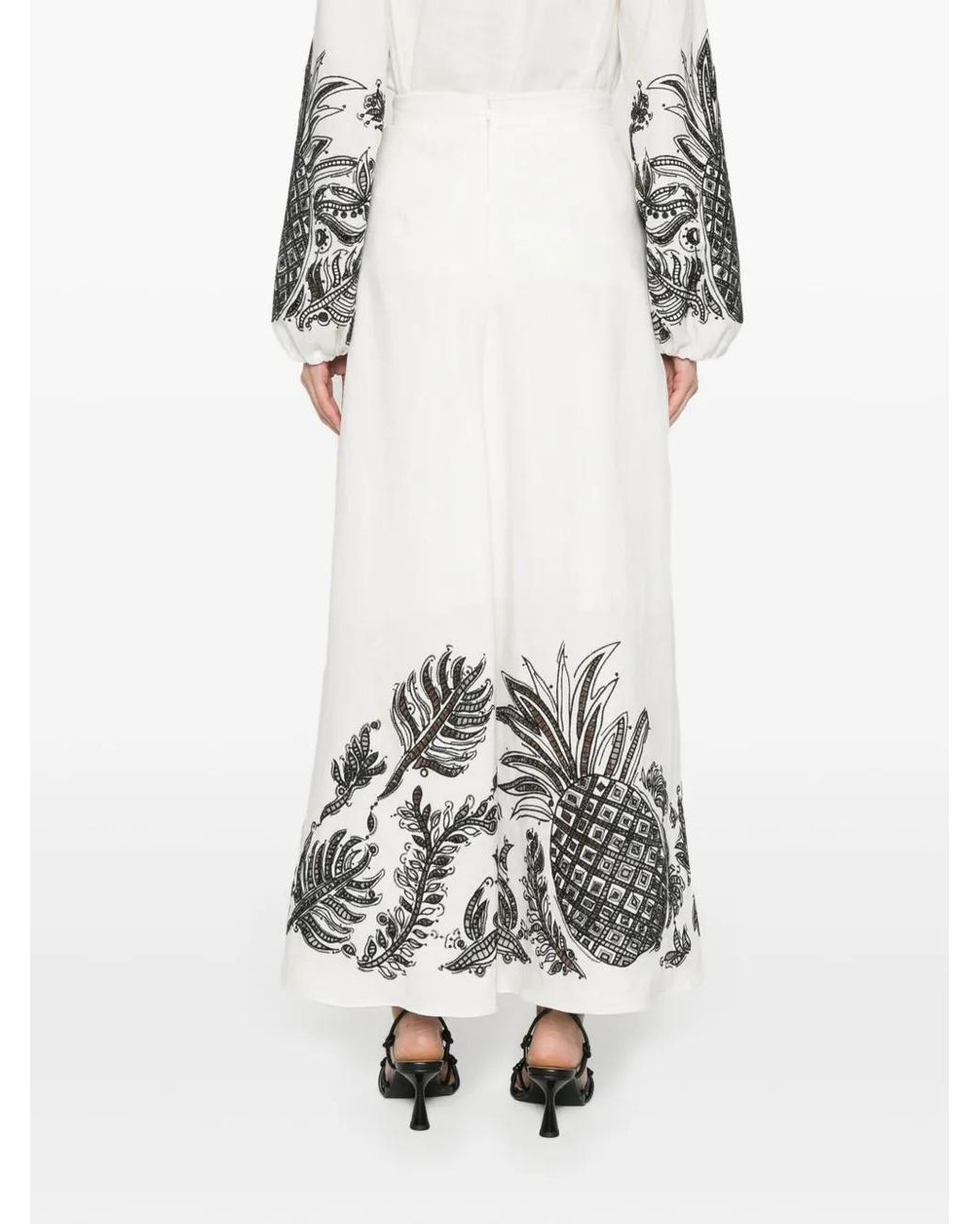 Dorothee Schumacher White Pineapple-Embroidery A-Line Linen Skirt