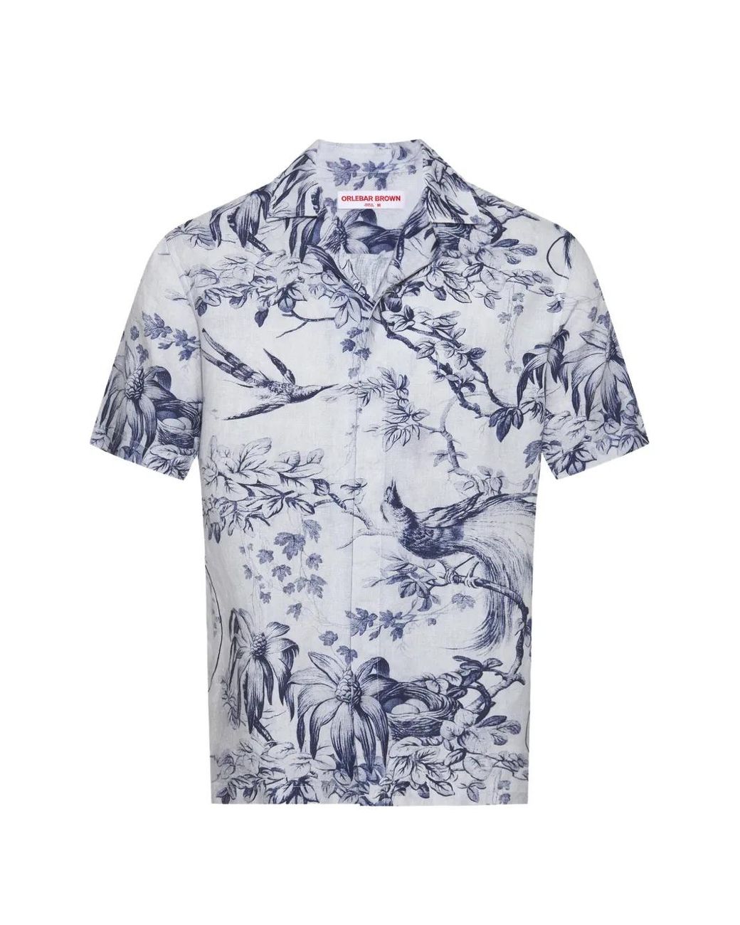 Orlebar Brown Blue Maitan Zephra Bird-Print Linen Shirt for men