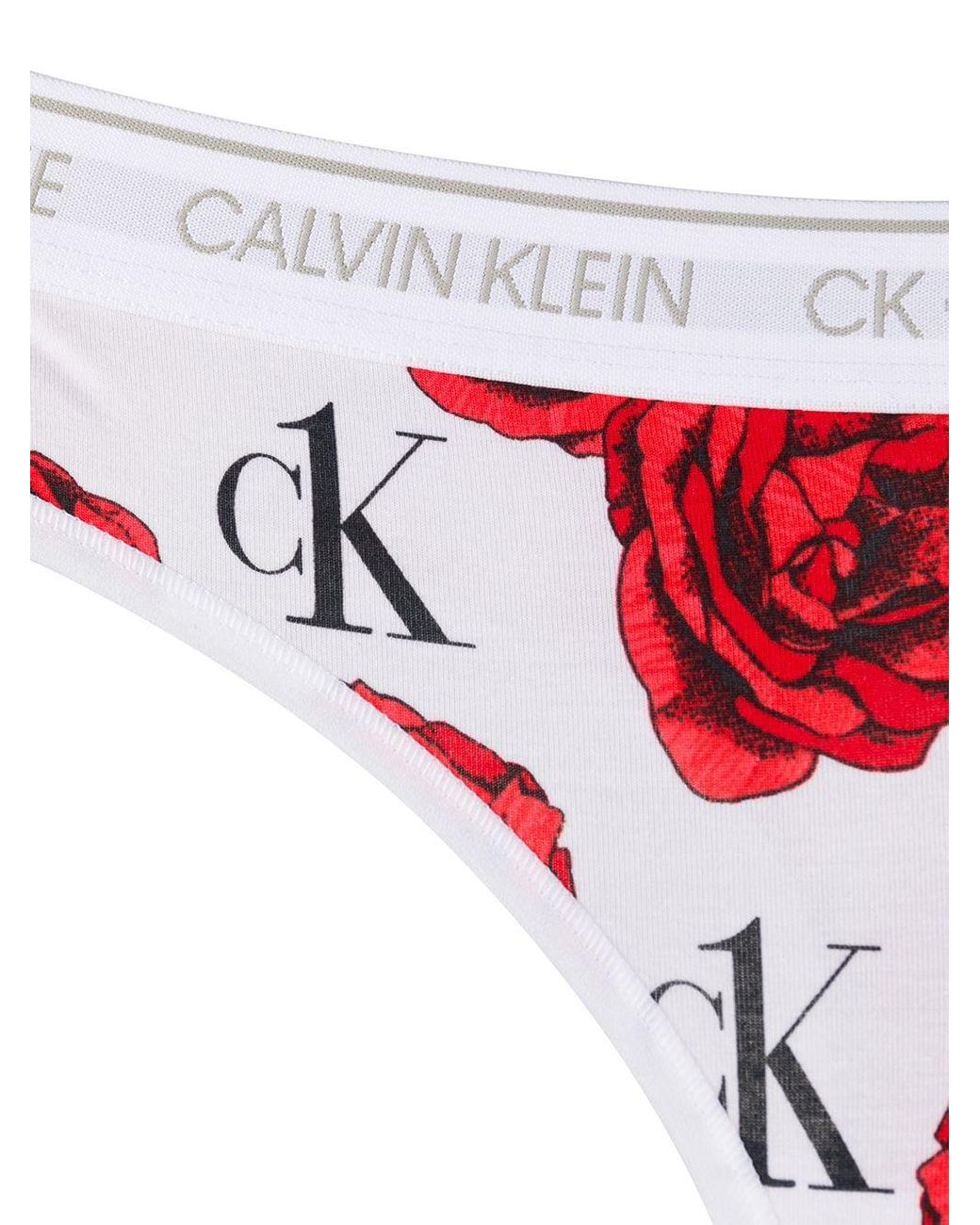 Calvin Klein Charming Rose Print Thong in White