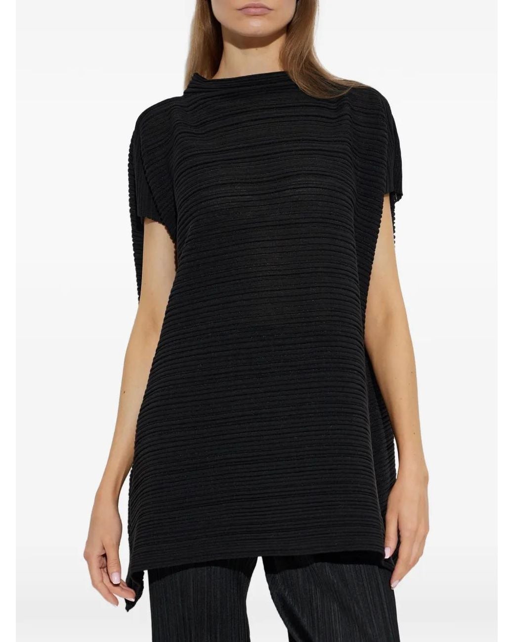 Pleats Please Issey Miyake Black Oversized Pleated Top