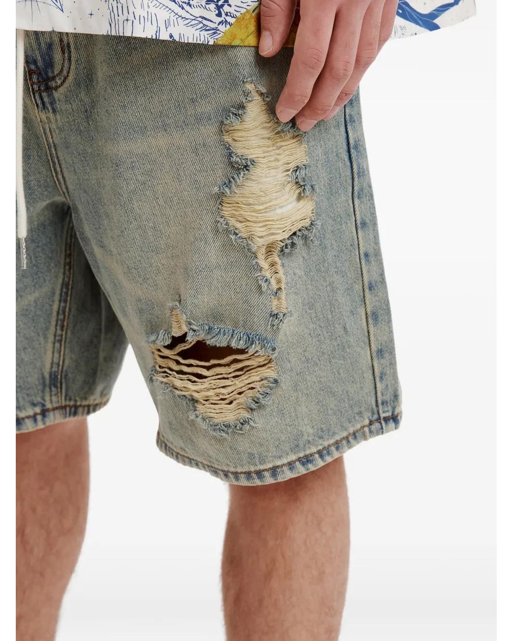Musium Div. Gray Distressed Drawstring Denim Shorts for men