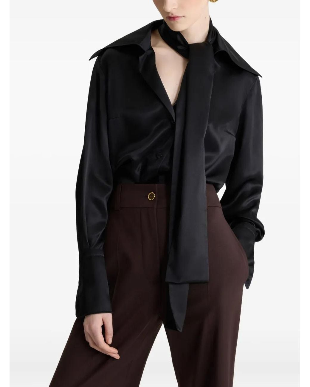 Patou Black Wide-Collar Silk Blouse
