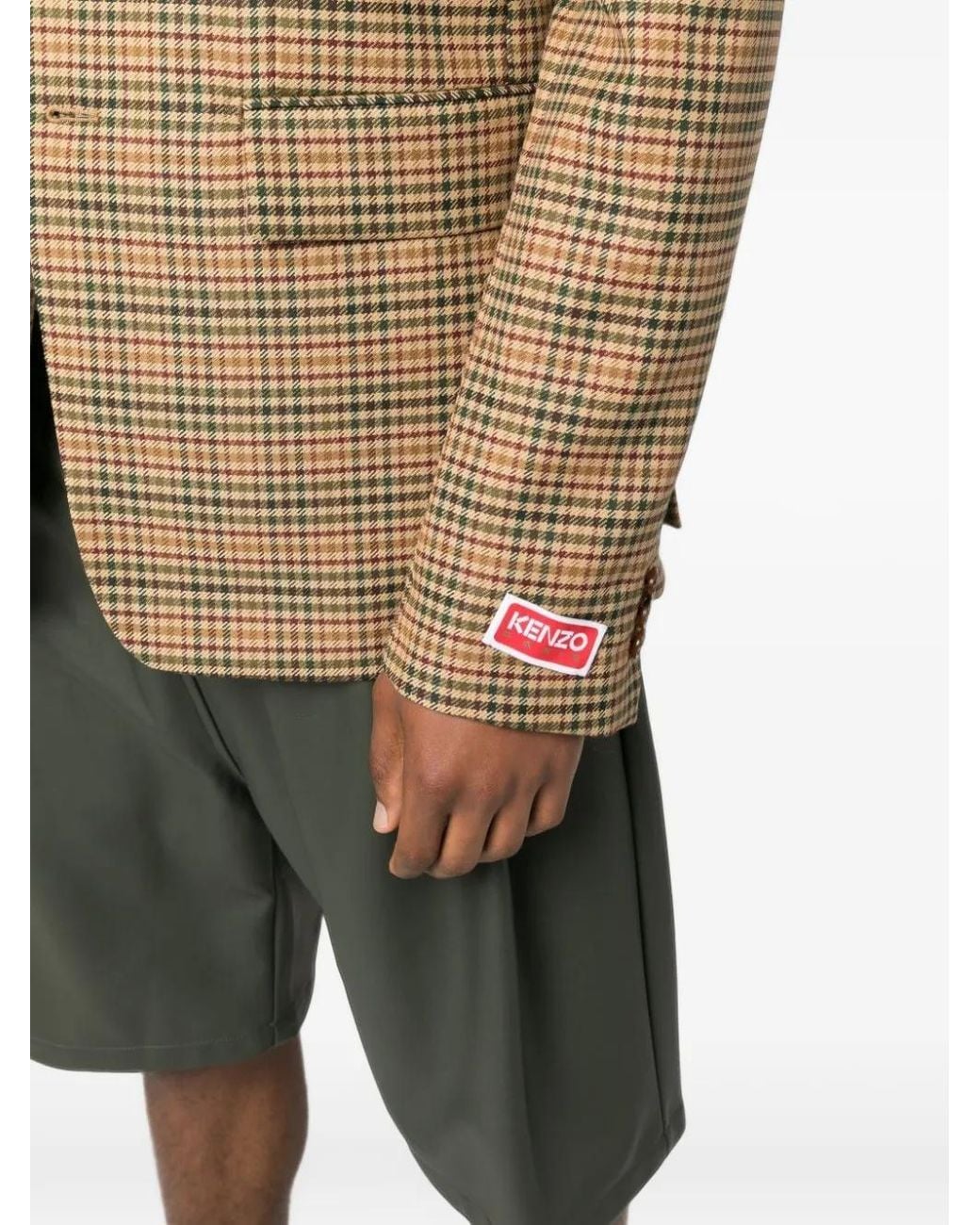 KENZO Natural Check-Pattern Notched-Lapels Blazer for men
