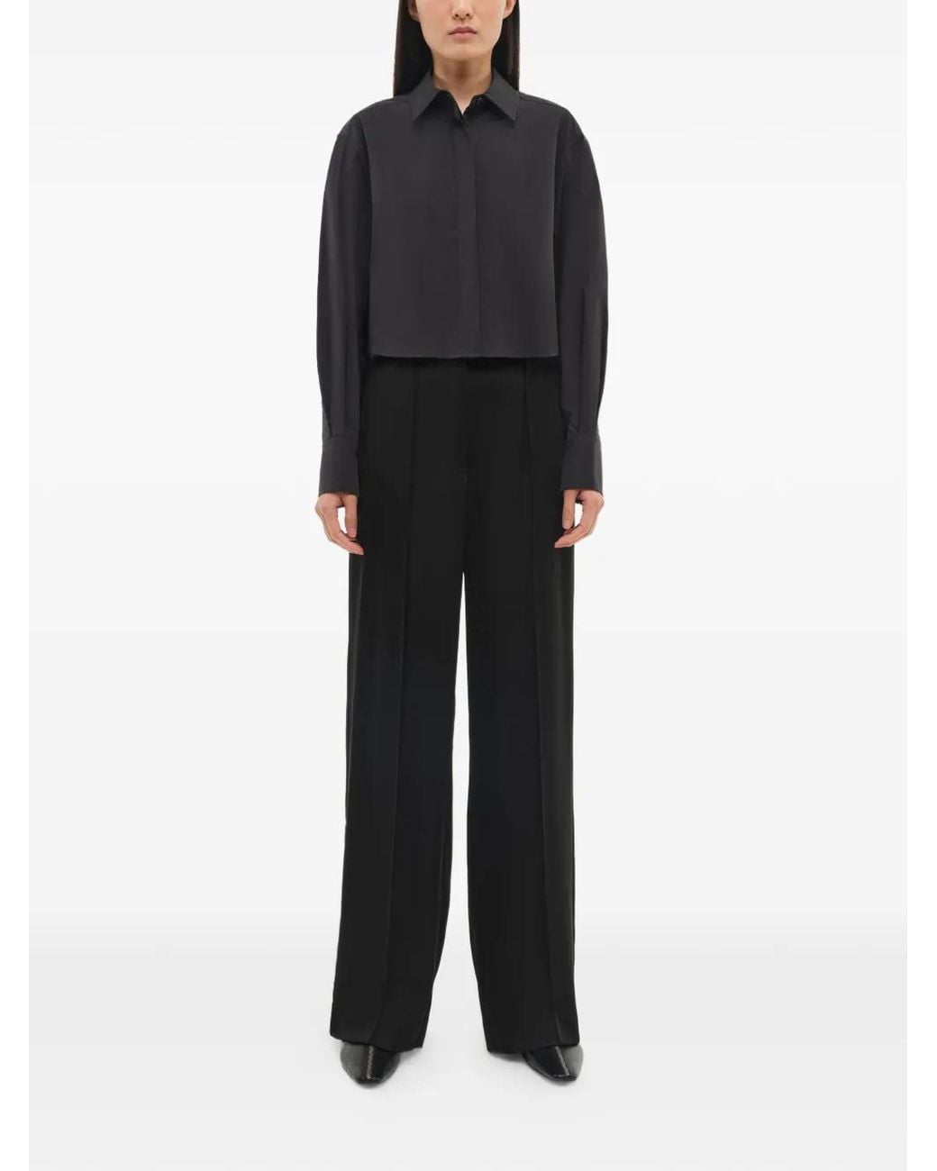 Jonathan Simkhai Black Renata Cropped Button-Down Shirt