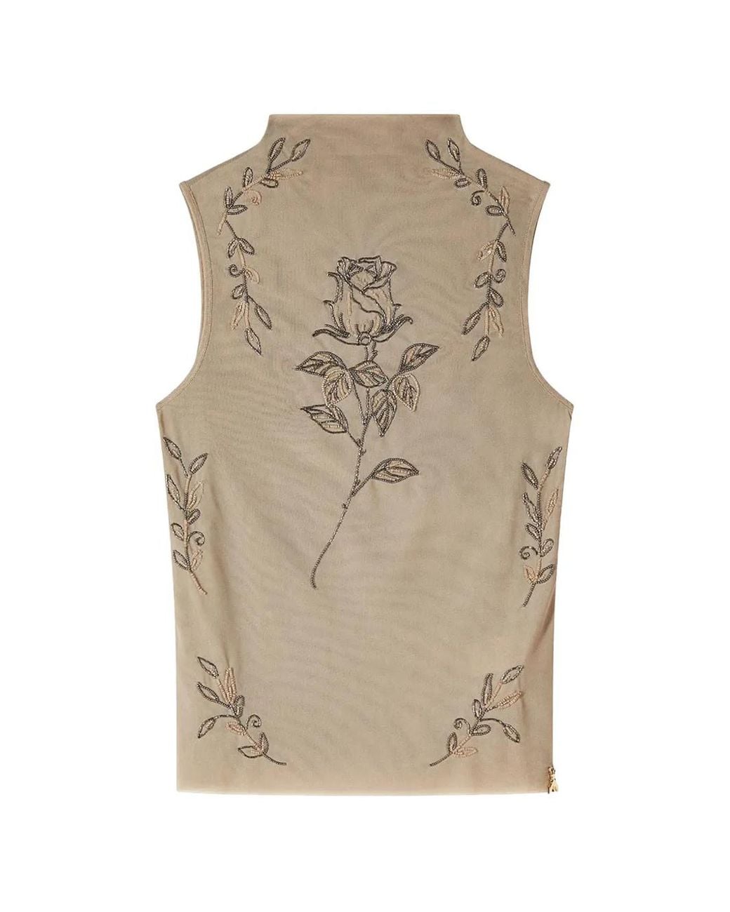 Patrizia Pepe Natural Rose-Embellished Sleeveless Top