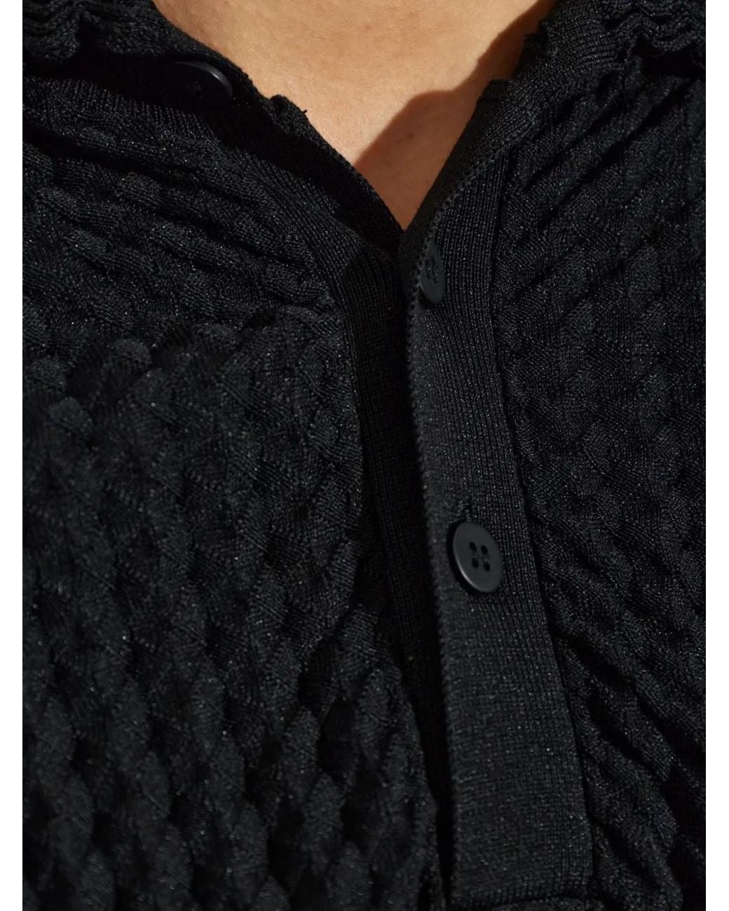 Issey Miyake Black Pleated Polo Shirt