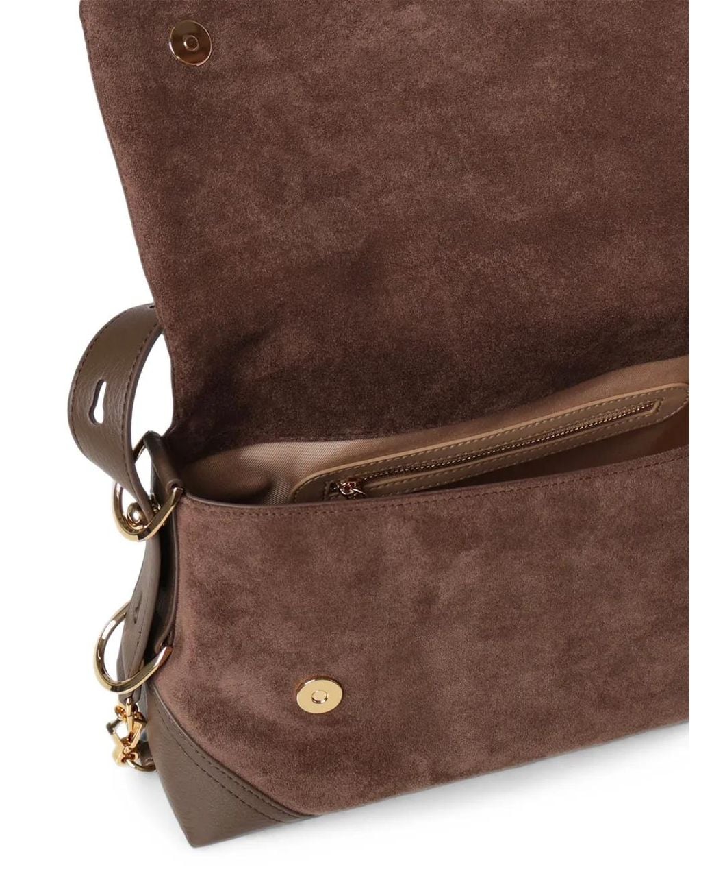 Love Moschino Brown Logo-Plaque Suede-Effect Shoulder Bag