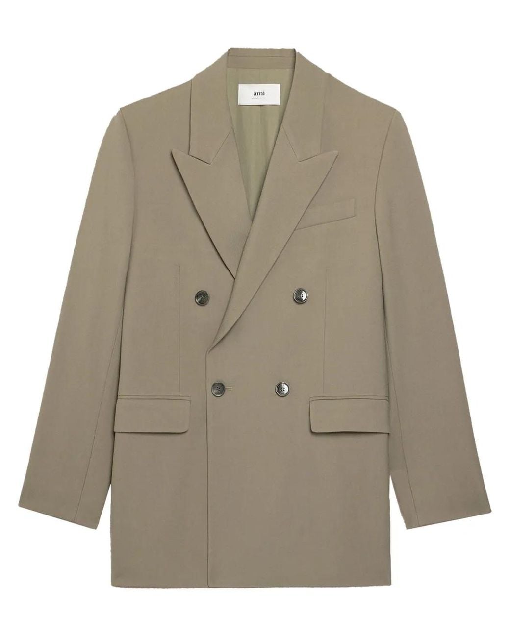 AMI Natural Double-breasted Virgin-wool Blazer for men
