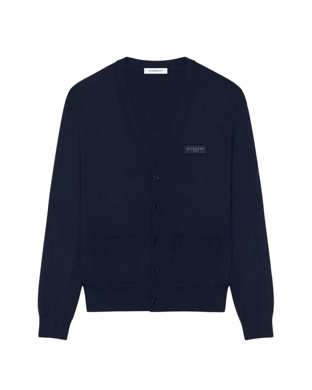 Givenchy Blue Couture Seam Logo-Patch V-Neck Cardigan for men