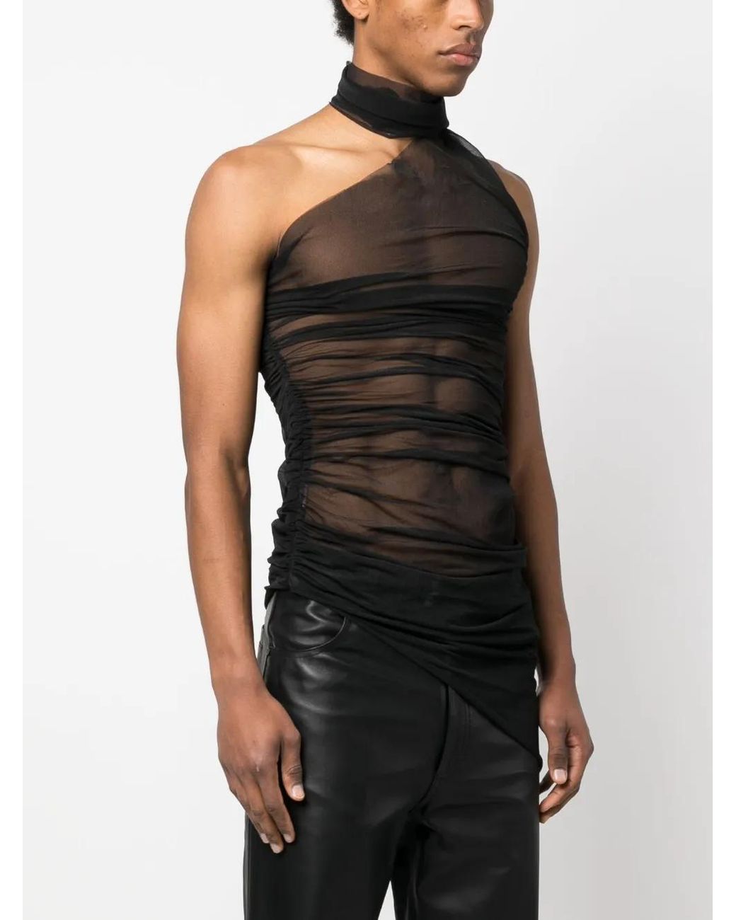 Ludovic de Saint Sernin Black Sheer Asymmetric Halterneck Top