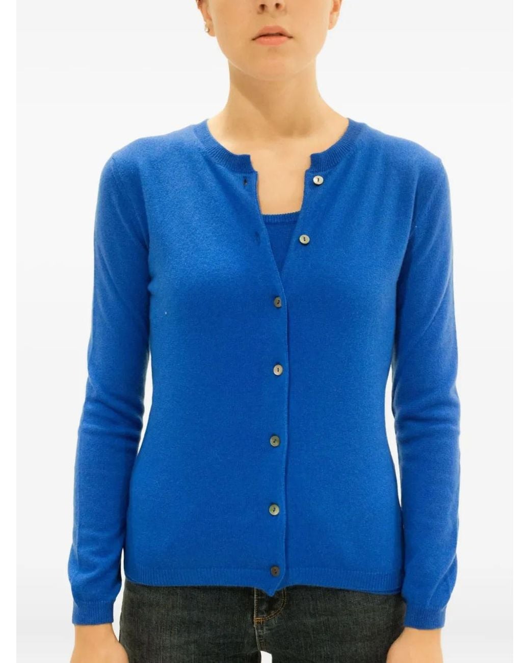 LA ROSE Blue Buttoned Cashmere Cardigan