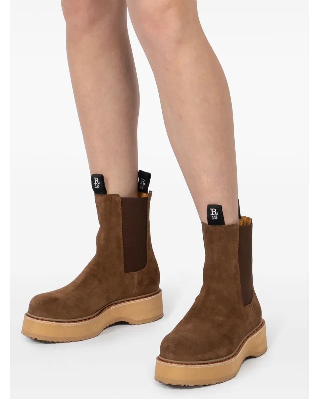 R13 Brown Single Stack Chelsea-Boots