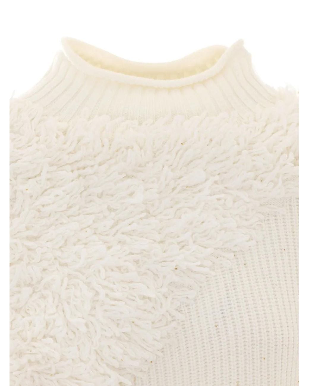 Patrizia Pepe White Fringed Ribbed-Knit Sweater