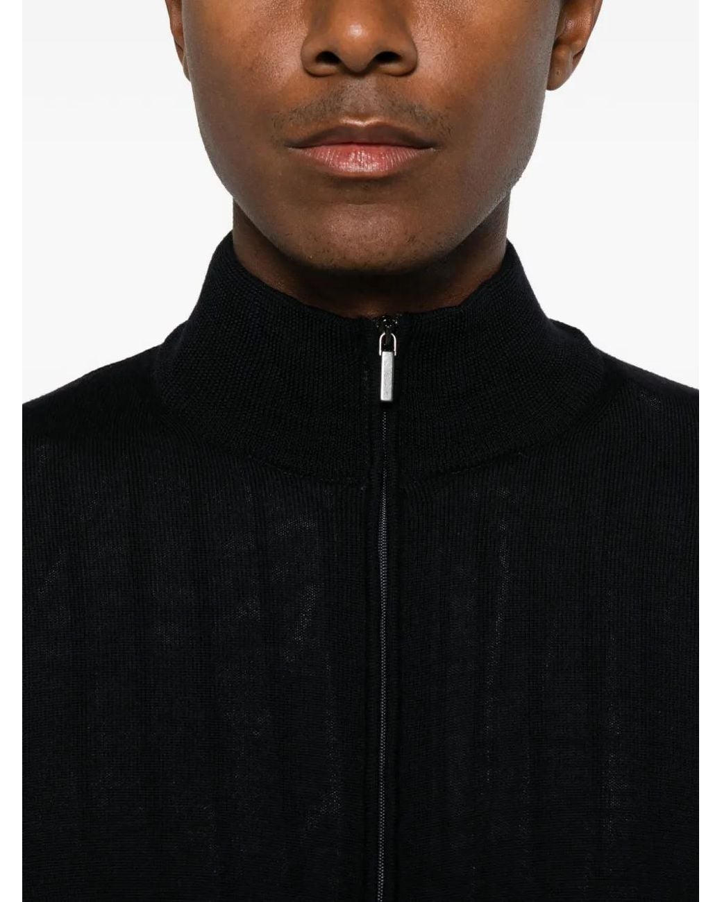 Heritage Black Zip-Up Ribbed-Knit Cardigan for men