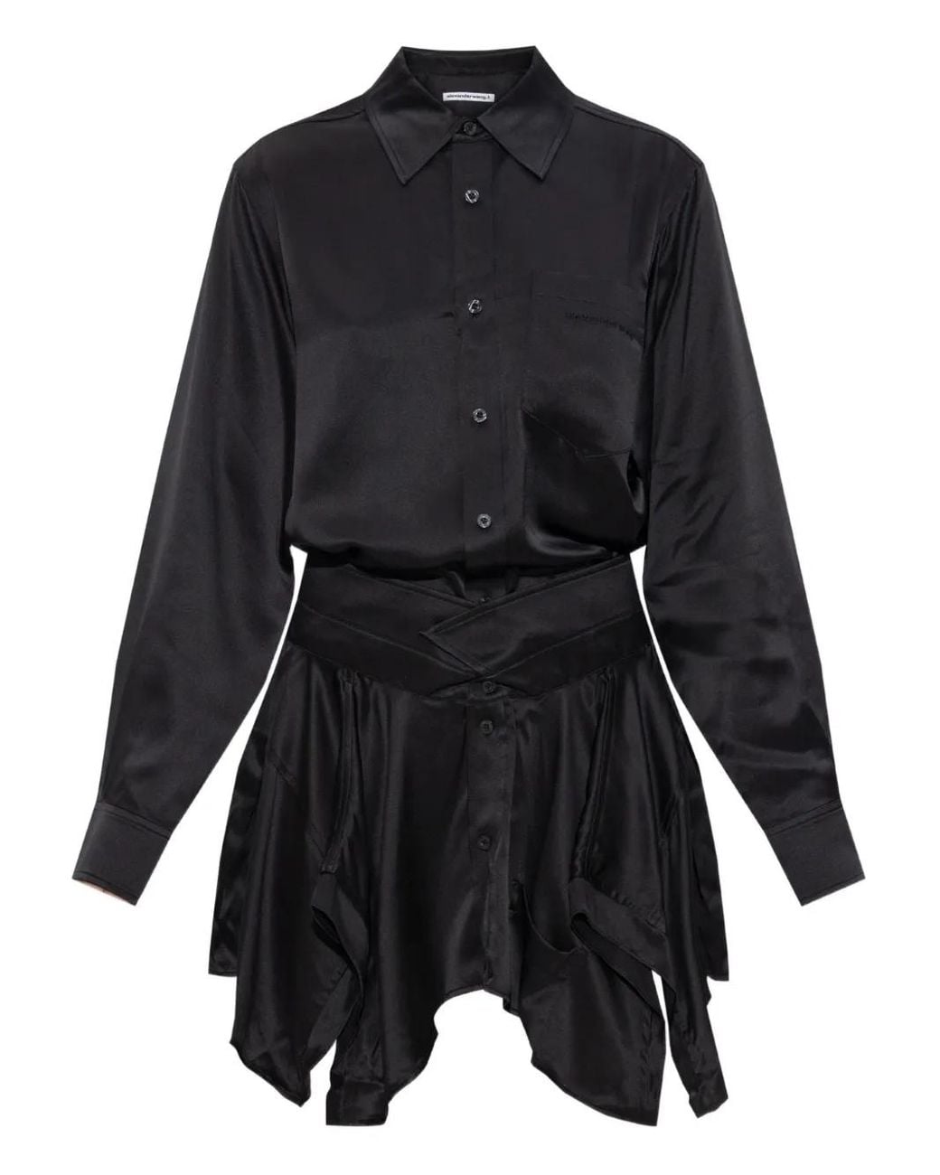 Alexander Wang Black Cut-Off Layered Shirt Mini Dress