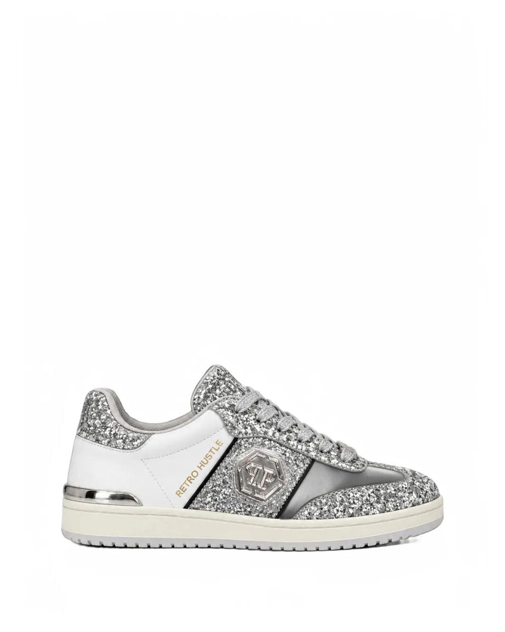 Philipp Plein White Sneakers Retro Hustle Mix Glitter