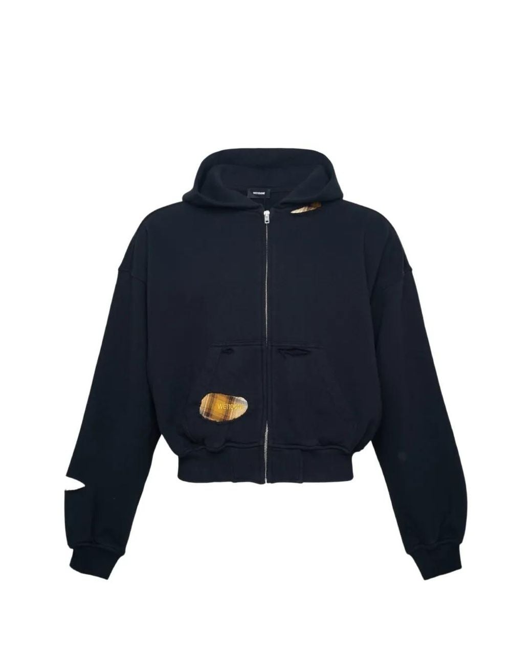 we11done Blue Repair Distressed-Effect Zip-Up Hoodie
