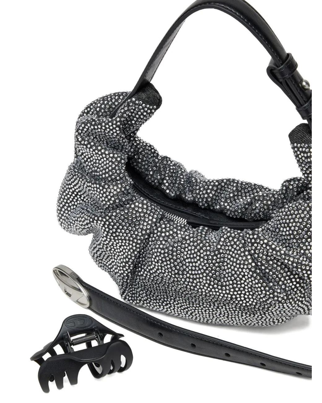 DIESEL Gray Small Grab-D Embellished Scrunched Shoulder Bag
